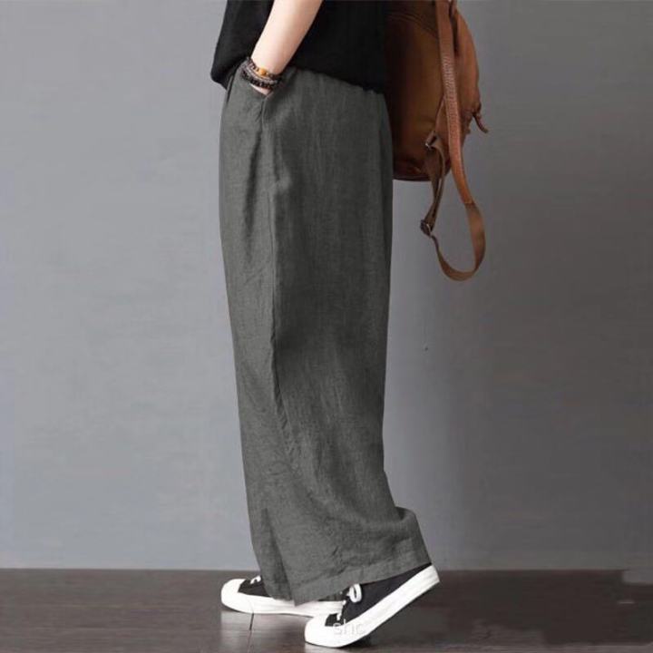 Yfashion%20Women%20Cotton%20Loose%20Wide-leg%20Pants%20Casual%20Cotton%20Linen%20Simple%20Solid%20Color%20Trousers%20Mid-waist%20Large%20Size%20Thin%20Pants%20-%20Image%204