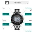 SKMEI Fashion Mens Watch Stainless Steel Solar Watches , Chrono 1493 Dual Display Waterproof Business Wristwatch. 