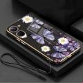 Vivo Y03 Little Daisy Luxury Butterfly Flower Casing Square Edges Plating Back TPU Soft Case with Lanyard Cover. 