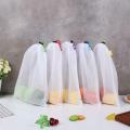 5Pcs/Bags Colorful Reusable Fruit Vegetable Bags Net Bag Produce Washable Mesh Bags Kitchen Storage Bags Toys Sundries Bags. 