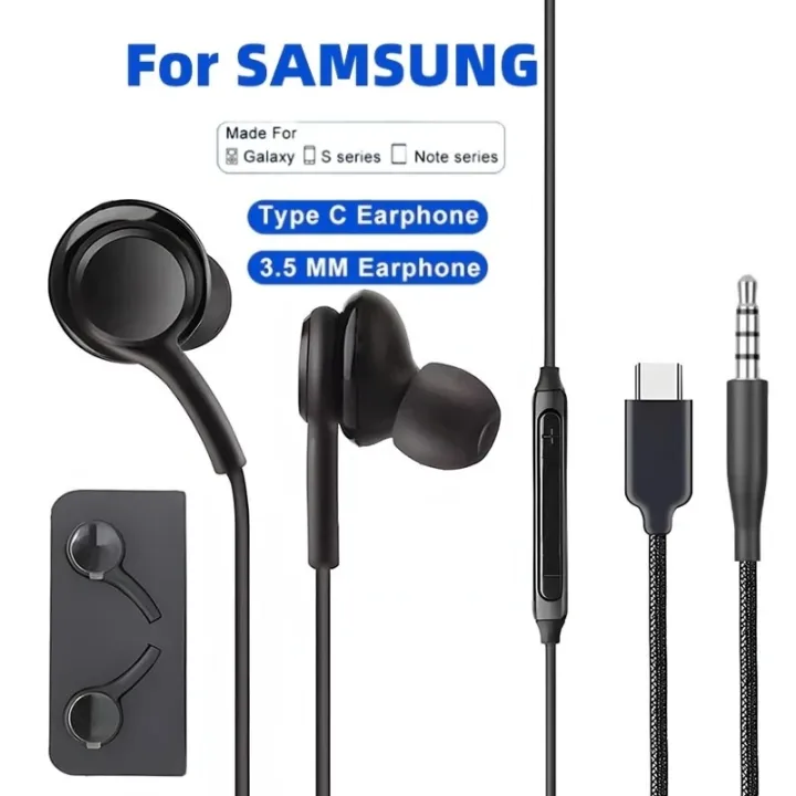 Type C Wired Earphone For Samsung Galaxy S23 S21 S22 Ultra Plus 3.5 mm Earbuds Headphones A54 A34 A53 A53 Accessories