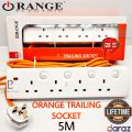 ORANGE - Extension Wire Cord 3 / 5 / 7 Meter - 13A Trailer Multi Socket - Multi Plug Power Strip. 