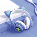 Flashing LED Cute Cat Ears Headphones Bluetooth Wireless Headset with Mic TF FM Kid Girl Stereo Music Earbud Kitten Earphon Gift. 