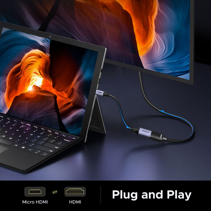 UGREEN%20Micro%20HDMI-Compatible%20to%20HDMI-Compatible%20Adapter%204K/60Hz%203D%20for%20GoPro%20Hero%207%20Raspberry%20Pi%204%20Sony%20Nikon%20Braided%20Cable%204K%20-%20Image%207