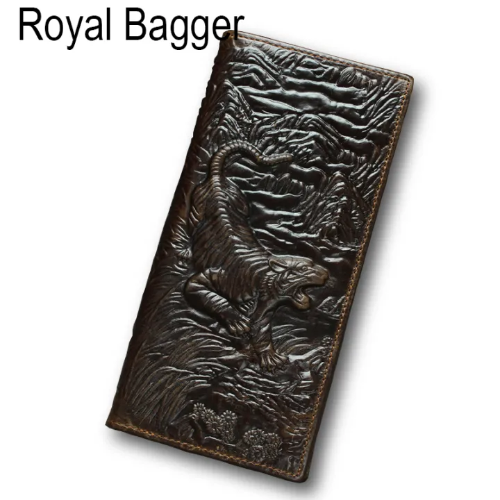 【BestGO】Royal Bagger Long Wallet Purse For Men  Cow Leather Fashion Clutch Bags Retro Multifunction Handbag Business