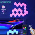 Bedroom room game synchronization night light APP smart panel wall light light quantum hexagon RGB music light DIY game decoration. 