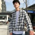 Plaid Shirt Men's Long Sleeve Hong Kong Style ins Summer Yellow Shirt Male Teenagers Korean Style Trendy Student Handsome Jacket. 