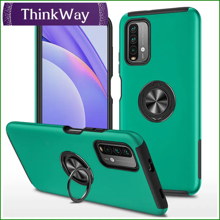 【ThinkWay】Transparent Cover and Magnetic Holder Car Stealth Ring Holder Ultra Thin Hard Shell Accessories Skin Feel Phone Case For Redmi Note9 4G China Version/Redmi 9T/Redmi 9 Power/Poco M3 & Mi 11
