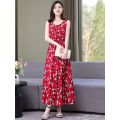 Summer Noil Poplin Dress Large Size Loose Floral Mid-Length Sleeveless Suspender Skirt Outer Wear Bottoming Vest Long Skirt for Women. 