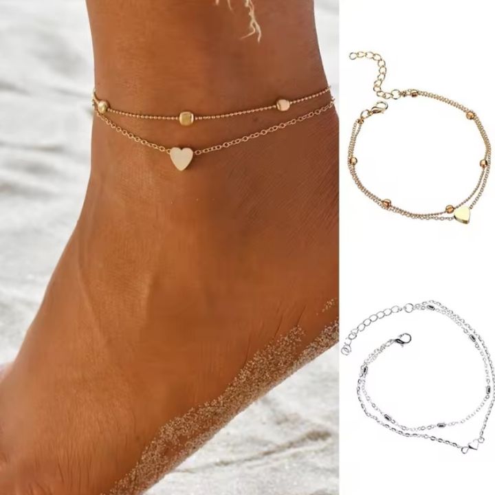 Women's Anklet Bohemian Layered Heart Anklet 2025 Summer Beach Anklets On Foot Ankle Bracelets For Women Leg Chain