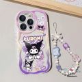 Cartoon Purple Cute Kuromi Phone Cover Compatible for IPhone 7Plus XR 13 15 11 14 12 Pro Max 8 6 7 6S Plus X XS MAX SE 2020 Fashion Lovely Gradient Laser Case With Bracelet.