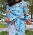 Tropical Elegance - Light Blue Floral Wrap Top. 