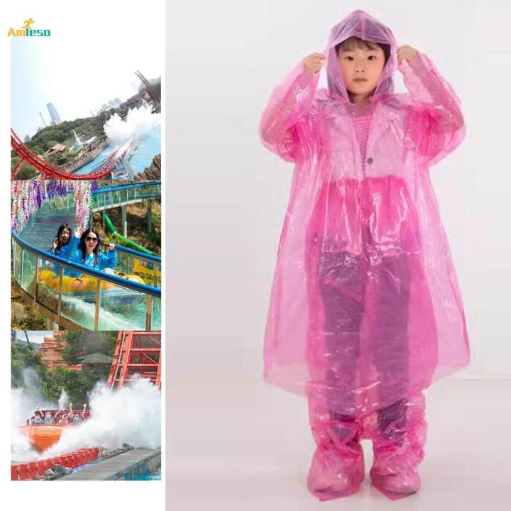 Rain Poncho Rain Jacket Rain Cape Lightweight Hooded Raincoat Waterproof Poncho for Pink