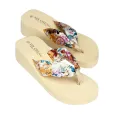 【BestGO】Bohemia Floral Beach Sandals Wedge Platform Thongs Slippers Flip Flops BK/36. 