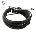 Sunny Fashion Unisex Multi-layer Faux Leather Braided Rope Bracelet Bangle Wrist Gift. 