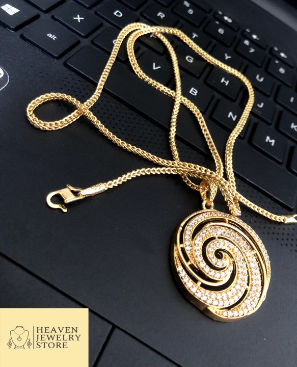 Gold plated fox chain with round stone derana big pendent women , girl ...