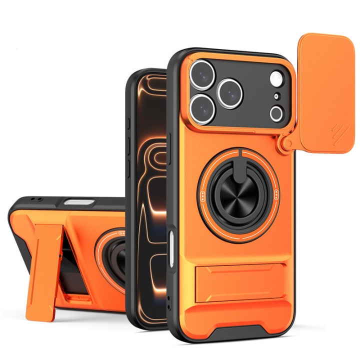 For OnePlus 15R Ace 6 Turbo 6V Case, Slide Camera Cover Lens Protector with 360 Rotating Ring Kickstand Shockproof Phone Case for Women Men