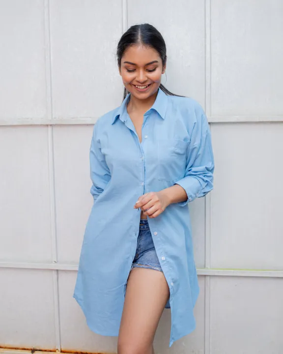 Arden Button Down Dress -Powder Blue