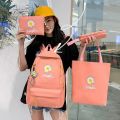 4 Pcs Women Girls Backpack Fashion Book Bags with Cute Plush Pendant, Back To School Supplies. 