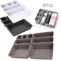 8Pcs 3-Size Multpurpose Portable Desk Drawer Organizer Trays Durable Plastic Interlocking Storage Boxes Dividers Household Office Supplies. 