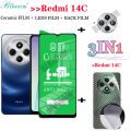 BLKNAIM 3in1 Xiaomi Redmi 14C Full Cover matte ceramic film Screen Protector For Xiaomi Redmi 14C ceramic Glass Tempered Glass lens film Carbon fiber back film. 