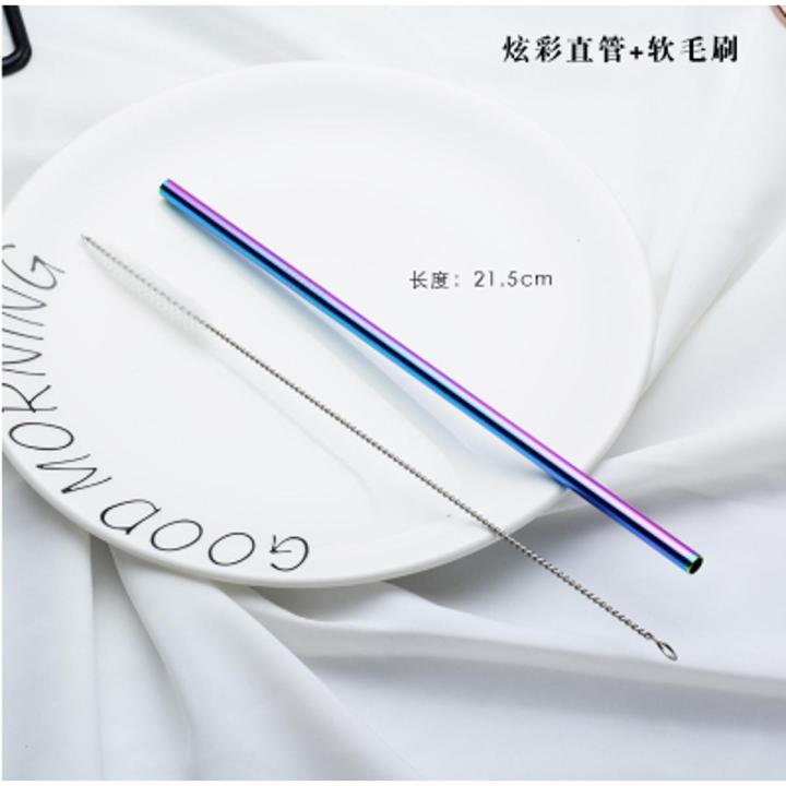 Reusable 304 Stainless Steel Straws Straight Bent Metal Drinking Straw with Cleaning Brush Set Party Bar Accessories