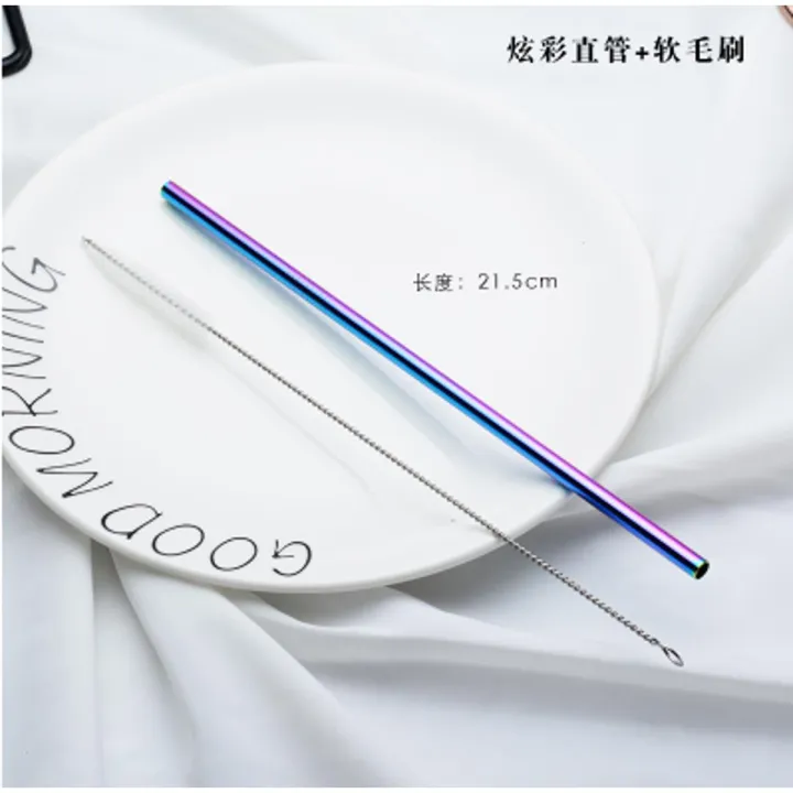 Reusable 304 Stainless Steel Straws Straight Bent Metal Drinking Straw with Cleaning Brush Set Party Bar Accessories