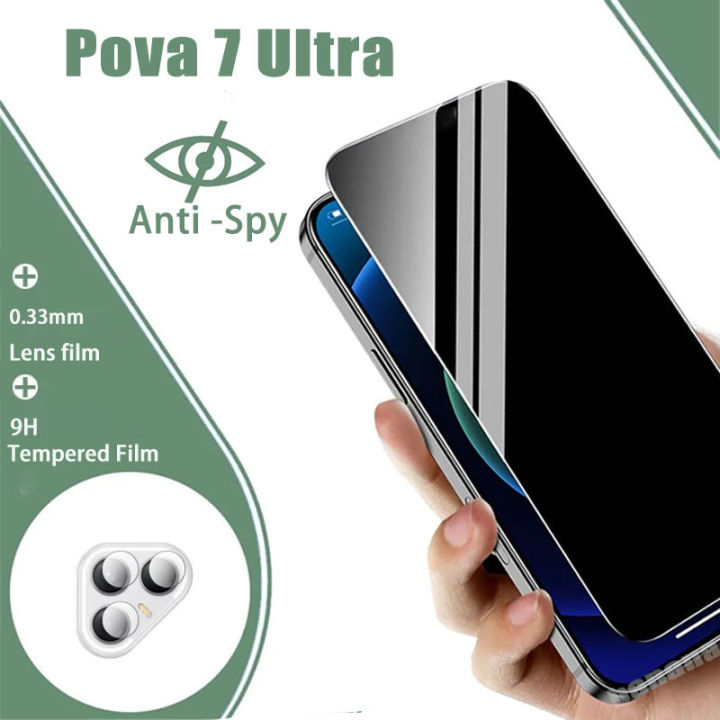2in1 Privacy Tempered Glass For Tecno Pova 7 Ultra Screen Protector Full Cover Camera Lens For Tecno Pova 7 4G Pova 7 5G Lens Film Class
