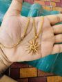 Gold plated 3mm 18/24 Inch Bismark chain with sun design Pendant with stone for women. 