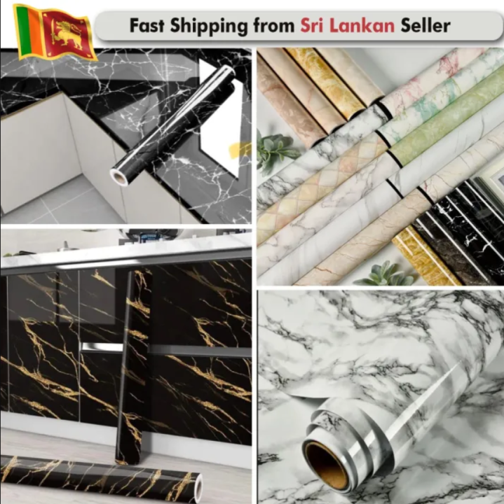 60cm x 5m/60cm x 2m Marble Kitchen Oil-Proof Film Stove Waterproof Self ...