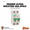 Main Switch | Isolator | 40A 2 Pole  Alpha Orange | 5 Years Warranty | Orange Brand. 