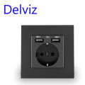 Delviz EU Standard USB Socket, AC 110V-250V, 16A Wall Embedded Outlet, 5V 2A Dual Usb charge hole, EU Power Socket With USB Port. 