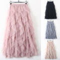 Mesh Women Skirts Romantic High Waist Pleated Long Skirt Mesh  A-line Long Dress for Women Lady Party Evening Events Dance. 