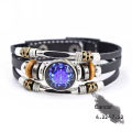 12 Zodiac Signs Constellation Charm Bracelet PU Leather Bracelet Bangle MJK. 