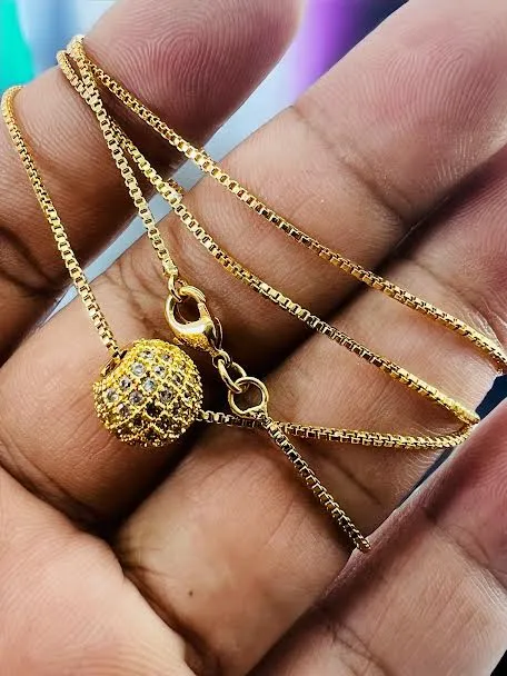 18Inch%20Short%20Gold-plated%20Rich%20look%201mm%20Box%20chain%20with%2010mm%20small%20ball%20pendant%20with%20full%20stone%20for%20girl%20and%20women%20-%20Image%207
