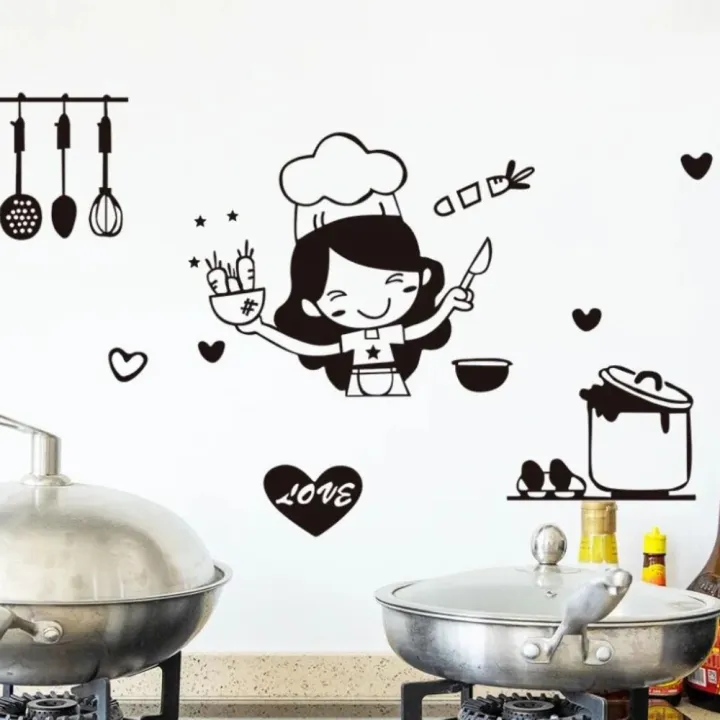 Waterproof%20Cartoon%20Happy%20Girl%20Chef%20Sticker%20Cute%20Black%20Loves%20Cooking%20Wall%20Sticker%20Non-toxic%20PVC%20Kitchen%20Decal%20Kitchen%20-%20Image%206