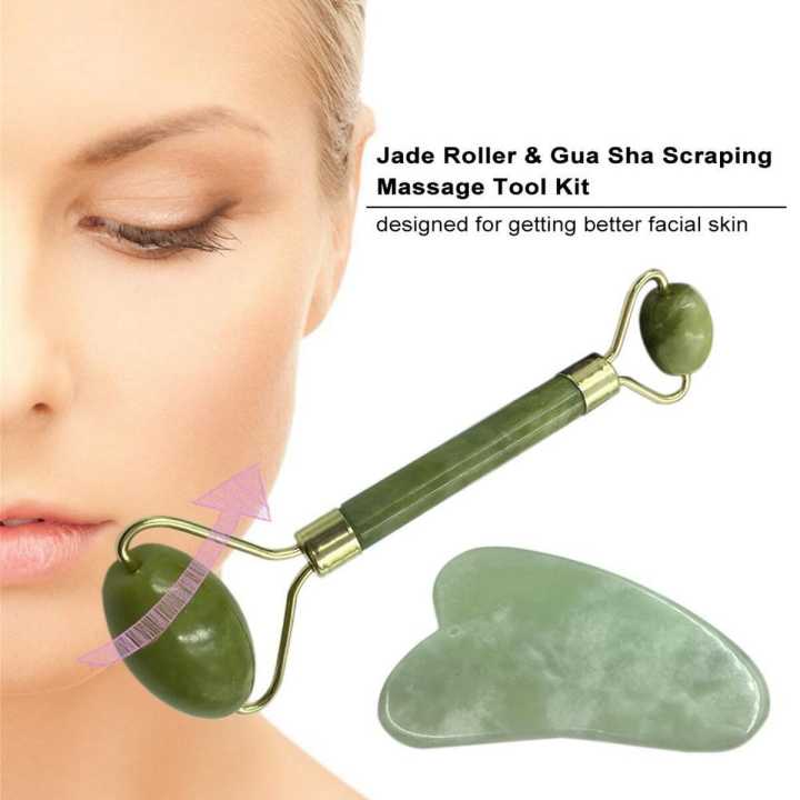 Jade Roller & Gua Sha Scraping Massage Tool with Protective Box for Facial Skin Care Anti-aging Facial Jade Stone Set Face Eye Neck Beauty Roller