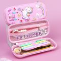 3D Unicorn Cat Cute Pencil Box School Student Stationery Box Children Pencil Storage Box Three Layer Large Capacity Pencil Case. 