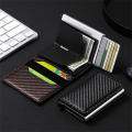 Card Box Rfid Men'S Anti-Theft Card Holder Automatic Degaussing Pop-Up Pu Leather Large Capacity Aluminum Alloy Card Holder Mini Wallet. 