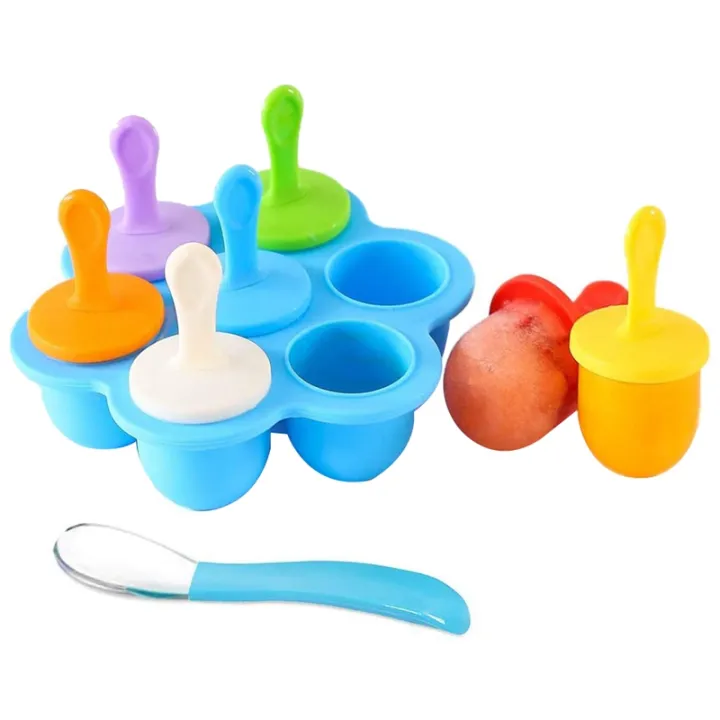 （New）BEERI ilicone Popicle Mold, Ice Mold Maker, torage Container for Homemade Baby Food, Ice Cream DIY Mold(Blue)