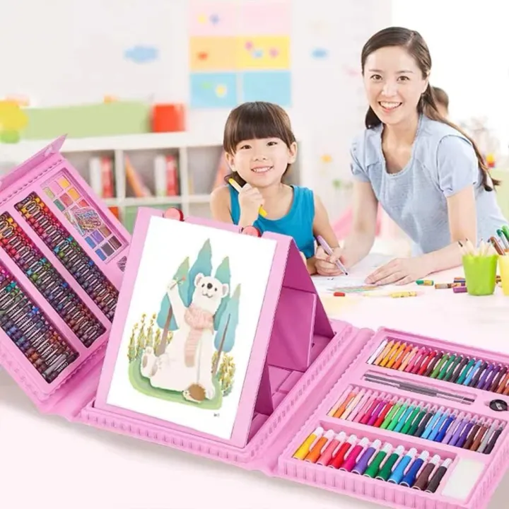 150 Piece Deluxe Art Set Drawing Set for Kids Crafts Kit Box Gift Art Supplies for Drawing, Painting and More Black TBS