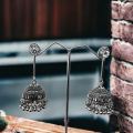 Black silver radiational Long Indian Jhumka Jhumki oxidized Dangle Earrings With Pearl For Women and girl. 