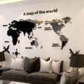 Firewings World Map 3D Wall Stickers Crystal Mirror Wall Sticker for Office Sofa TV Background. 