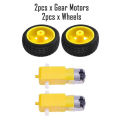 2pcs Gear Motors and Wheels for 2WD Arduino Smart Robotic Car TT Gear Motor 65mm x 28mm Yellow Plastic Rubber Tire Wheel. 