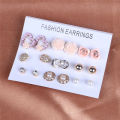9 Pairs/Set Studs Earrings Set for Women Rose Flowers Heart Pearl Earrings Rhinestone Crystal Stud Earring Jewelry Gift. 