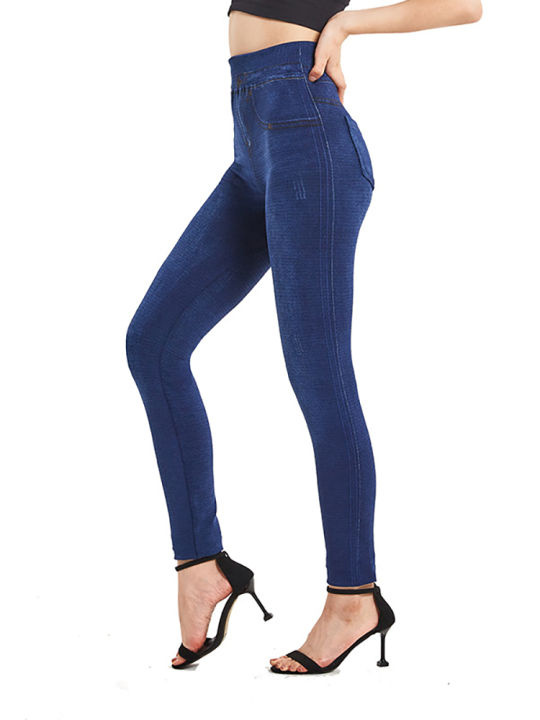 VISNXGI%20Stretchy%20Solid%20Color%20Plus%20Size%20Jeggings%20Fashion%20False%20Jeans%20Women%20Tight%20Seamless%20Pocket%20Leggings%20Soft%20Pencil%20Pants%20-%20Image%203