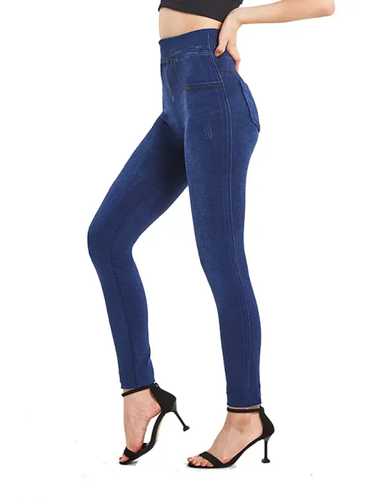 VISNXGI%20Stretchy%20Solid%20Color%20Plus%20Size%20Jeggings%20Fashion%20False%20Jeans%20Women%20Tight%20Seamless%20Pocket%20Leggings%20Soft%20Pencil%20Pants%20-%20Image%203
