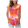 2023Years European And American-Style New Women's ClothingVCollar Loose Tie-Dyed Short SleeveTT-shirt Blouses. 