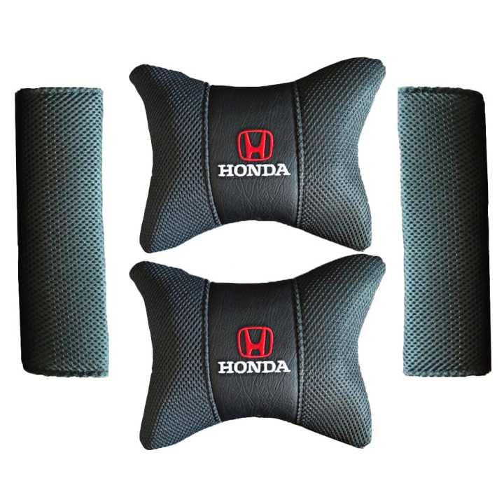 Honda Premium car Headrest neck Pillows 2 Pieces With 2 Pieces of Seat Belt Covers Black With Red Accents head rest Daraz.lk