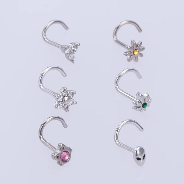 1PC%2020g%20Surgical%20Steel%20Nose%20Stud%20Ring%20Nose%20Piercing%20for%20Women%20Cat%20Alien%20Flower%20Leaf%20CZ%20Inlaid%20Nose%20Screw%20Rings%20Body%20Jewelry%20Gift%20-%20Image%206